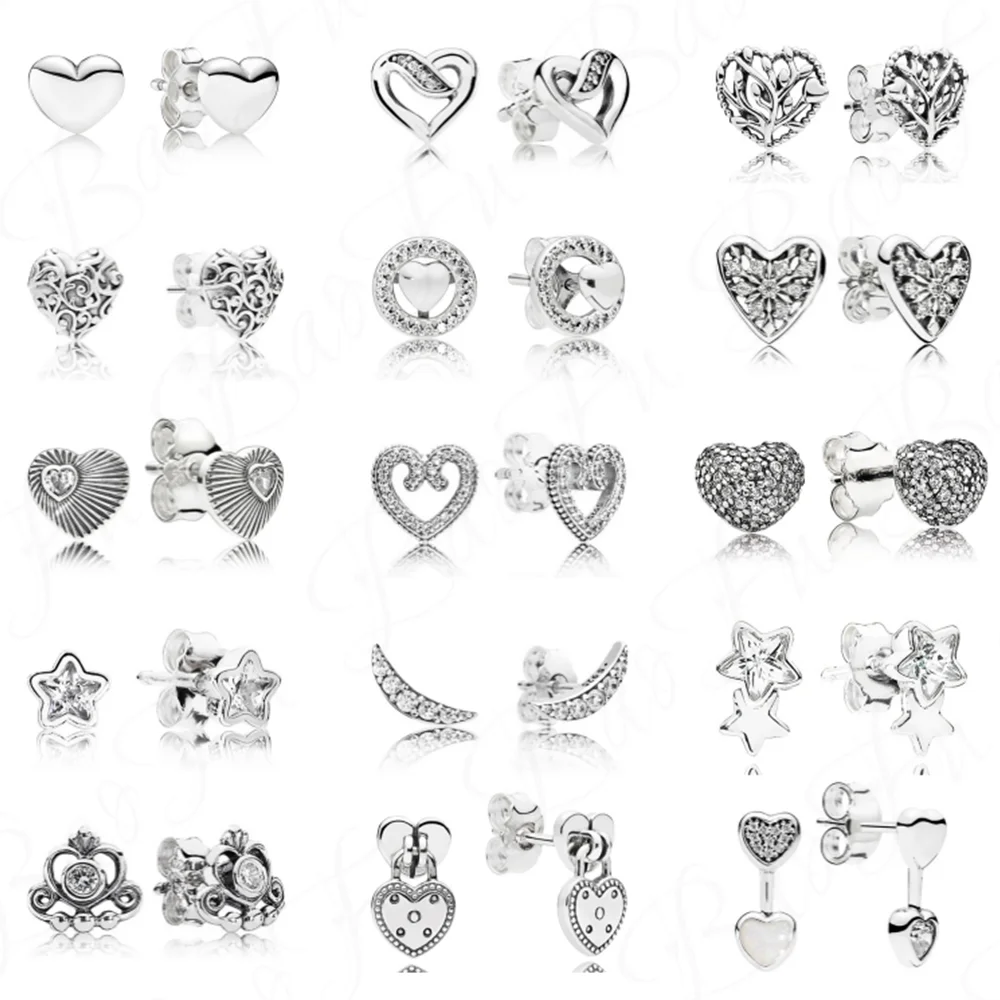 Authentic 925 Sterling Silver Stud Earrings Heart-shaped Series Romantic and Elegant Love Suitable Original Female Accessories