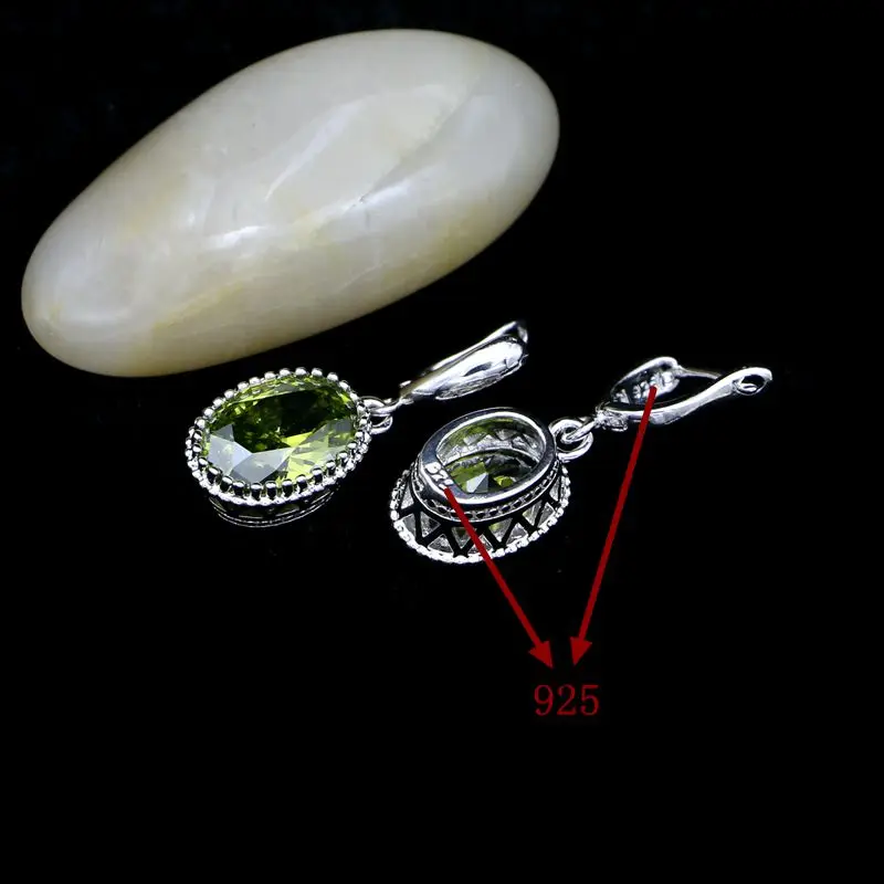 Fashion Simple Olive Green Cubic Zirconia Silver 925 Drop Earrings Crown Shaped Jewelry For Women Daily Decoration