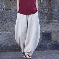 Vintage  Yoga Clothes Cotton  Linen Women High Waist Pants Baggy Loose  Large Oversized Size Women's Cargo Trousers Wide Leg