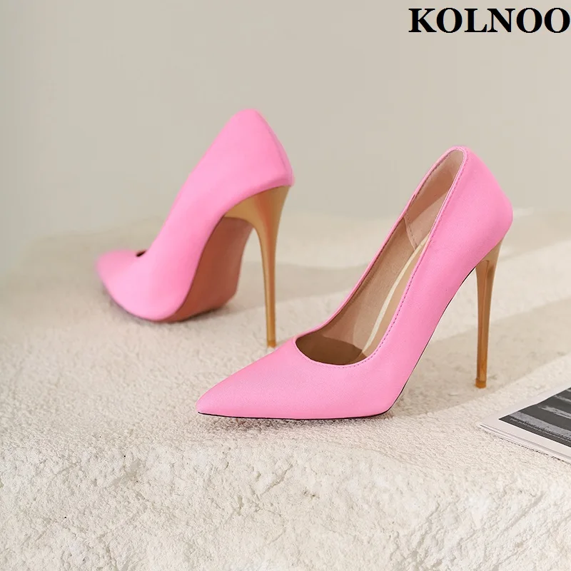 

Kolnoo 2022 New Style Ladies 12cm Stiletto High Heel Pumps Satin-Leather Pointy Slip-on Party Dress Shoes Evening Fashion Shoes