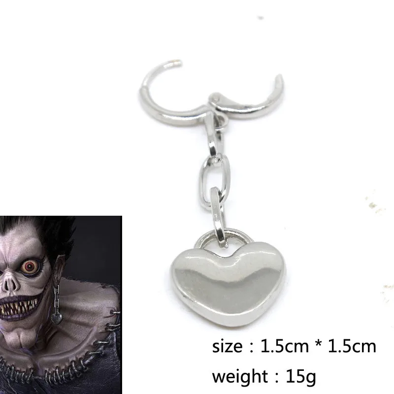 Boucles d'oreilles Anime Death Ryuk, clip d'oreille unisexe Cosplay, accessoires en alliage, collection de boucles d'oreilles coeur, accessoire cadeau