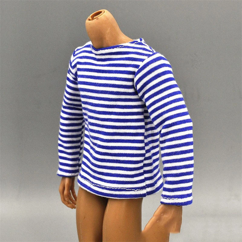 

Scale 1/6th Fashion Soviet Russian Blue White Striped Shirt Toys Model Long Sleeve Casual Tops For 12inch Body Dol