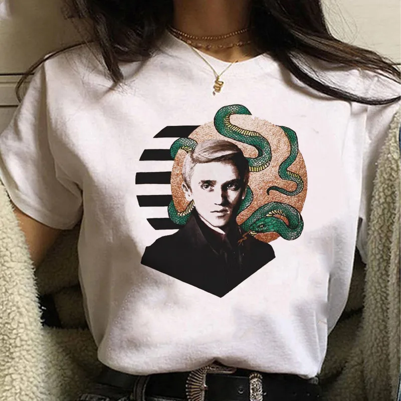 Summer New Anime Draco Malfoy shirt stampa T-shirt da donna casual base o-colletto camicia bianca manica corta Tshirt da donna, Drop Ship