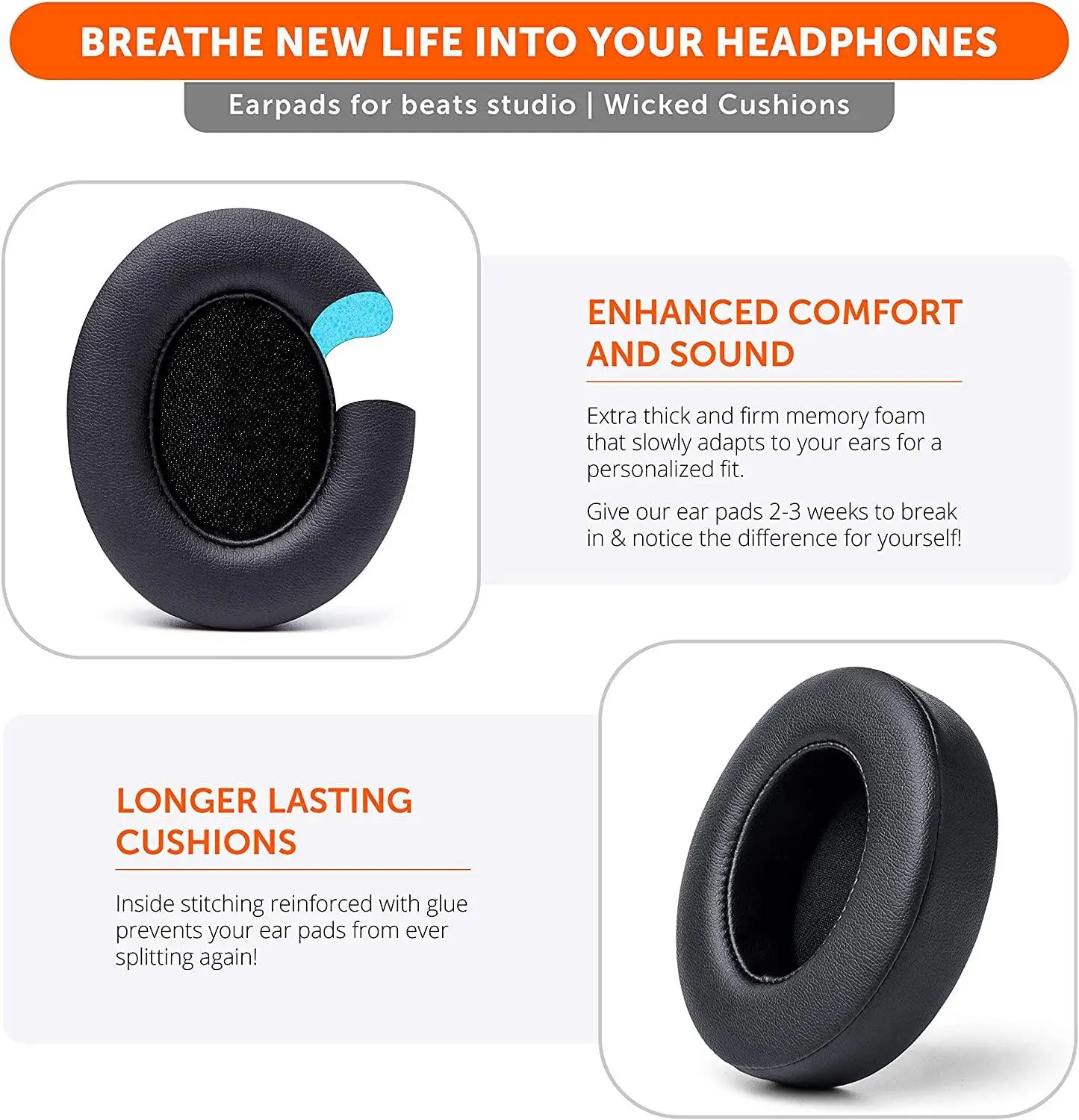 Almohadillas mejoradas para los oídos, compatibles con auriculares por encima de la oreja, con cable de estudio B0500, B0501, Studio 2 y Studio 3