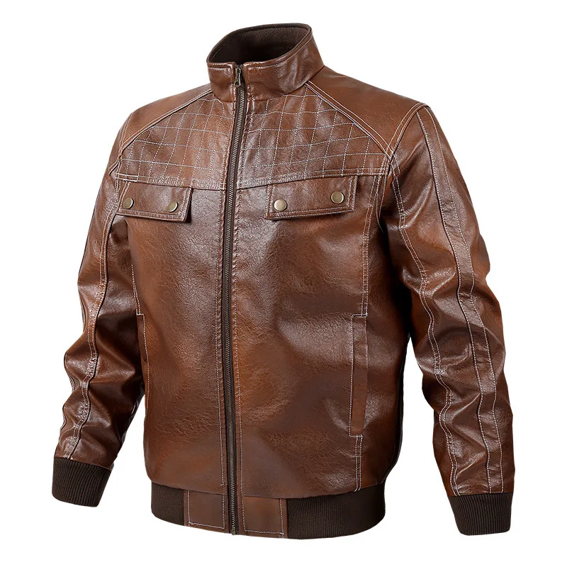 New Tough Guy Leather Jacket Men Autumn Pockets Motorcycle Leather Jacket Male Solid Color Slim Fit PU Coats Zipper Flight Jacke