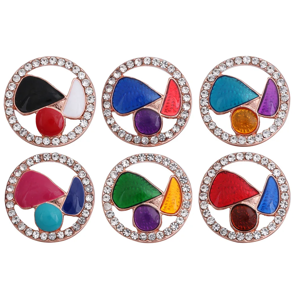 6pcs/lot New Snap Button Jewelry Metal Crystal Round Flower Colorful 18mm Snap Buttons Fit DIY Snap Bracelet