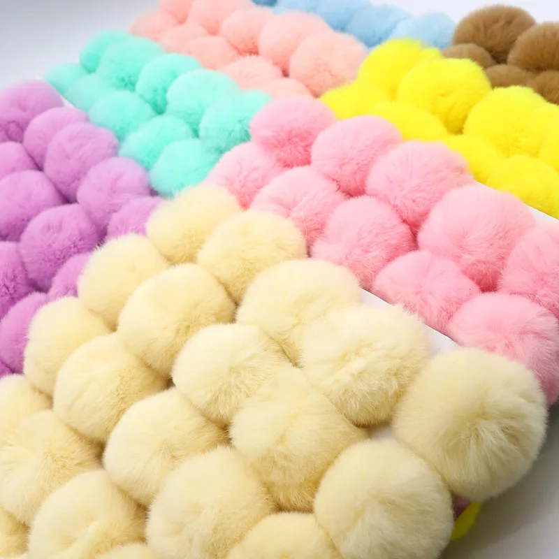 6-8cm Solid Rex Rabbit Pompom Keychain Handbags Hats and Scarves Diy Craft Supplies Materials Wholesale Support Mixed 5-10 Pcs