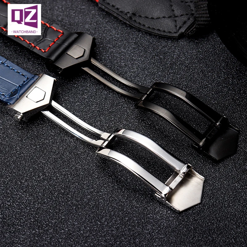 COW LEATHER Watch Strap 19mm 20mm 22mm watchband for tag heuer watches band Genuine leather bracelet fold buckle High quality