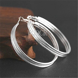 925 Sterling Silver Plated Thick Three-ring Frosted Round 50MM Earrings Classic Fashion Female Engagement Party Earrings Jewelry