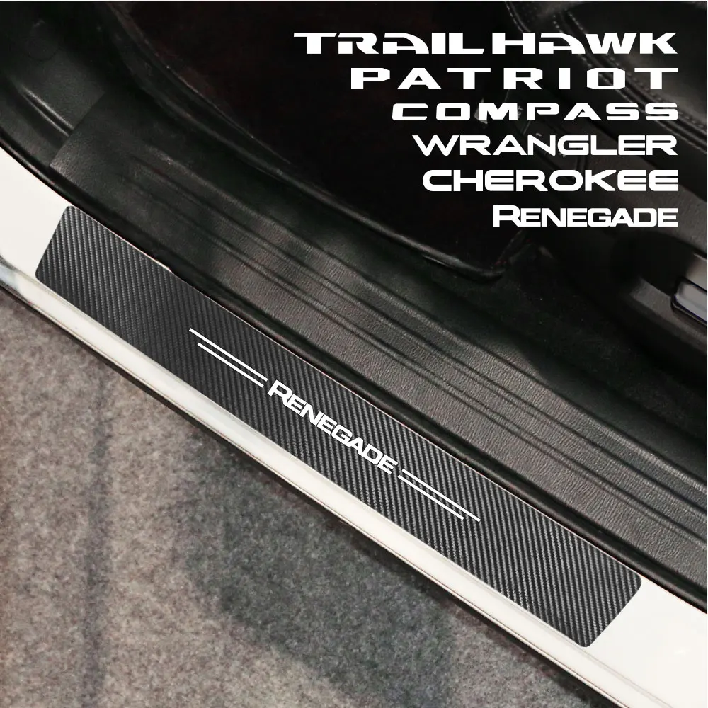 

Накладка на порог автомобильной двери из углеродного волокна для Jeep Renegade Wrangler Compass Patriot Cherokee Trail Hawk защитные аксессуары
