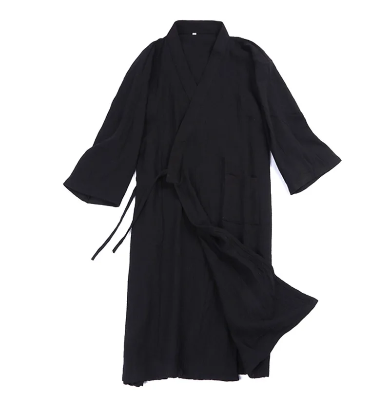 Chinese Traditional Soft Robe Loose Woman or Man Pajamas Kimono Long Bathrobe Cotton Gown Sleepwear Vintage Ethnic Monk Clothing