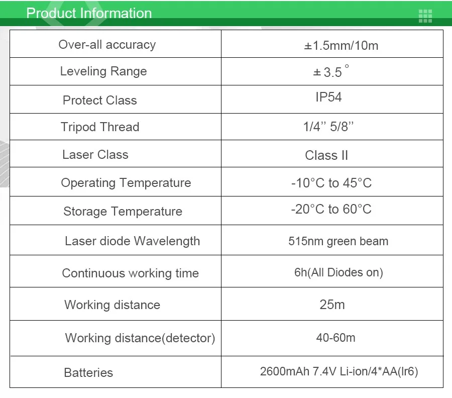 Huepar penerima level laser, & 12 Garis 3D garis silang hijau Laser DT03CG Level pelevelan sendiri 360 derajat vertikal