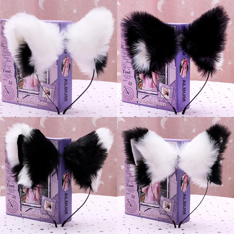 Cute Soft Sister Black and White Long Hair Nest Hair Scottish Fold Fox Ear Headband Headdress Cosplay