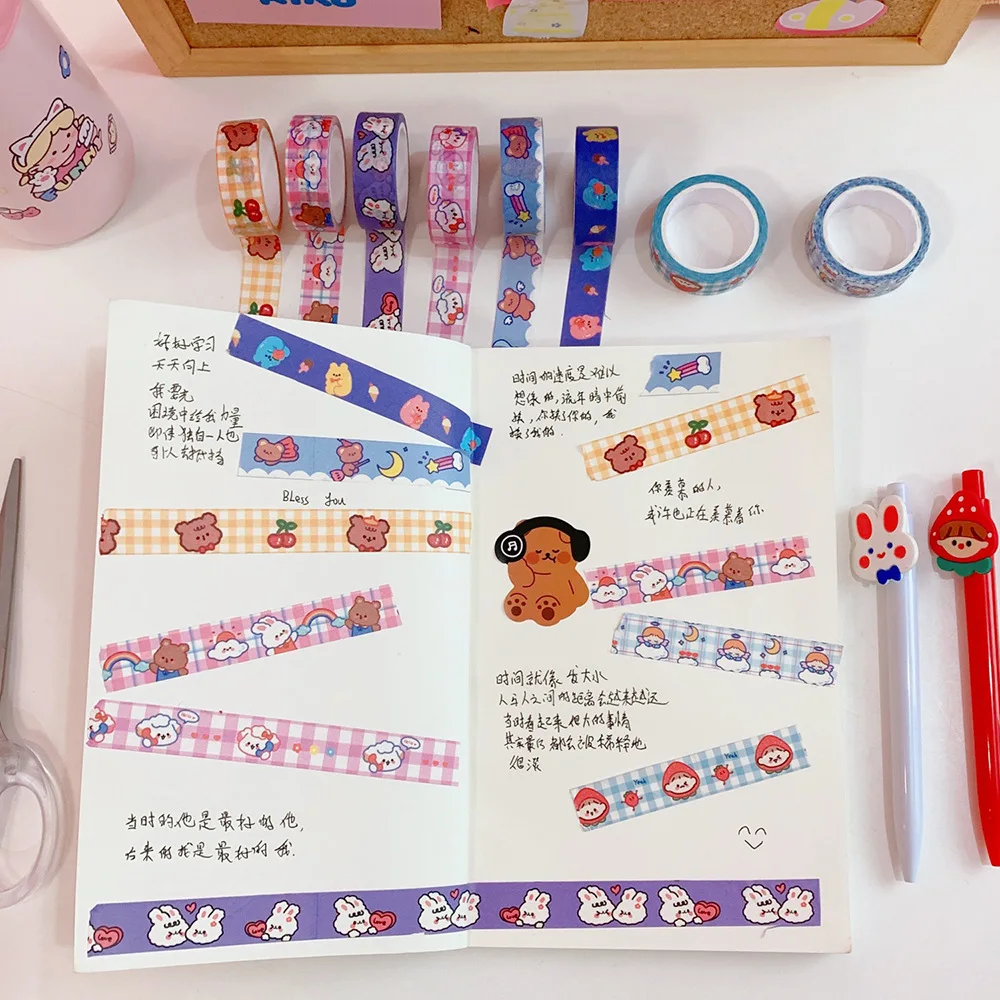 MINKYS-cinta adhesiva decorativa Washi para diario, bonito oso, conejo, regalo Kawaii, papelería escolar, 5M, recién llegado