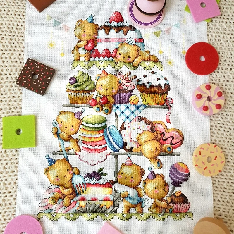 Fare torte punto croce cartoon bear tower 18ct 14ct 11ct tessuto bianco filo di cotone ricamo ricamo fatto a mano fai da te