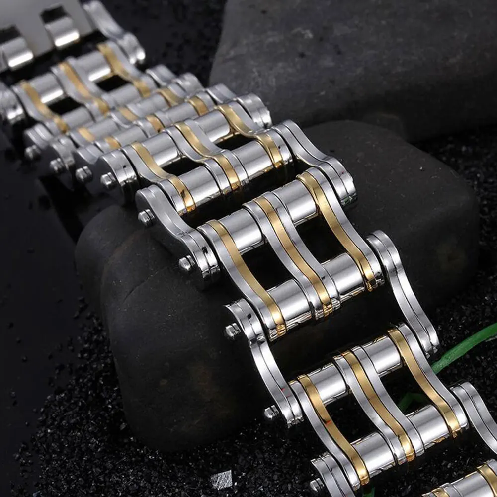 Punk Mens Bracelets,Heavy Biker Bicycle Motorcycle Chain Link Bracelets for Men&Women,Stainless Steel Jewelry