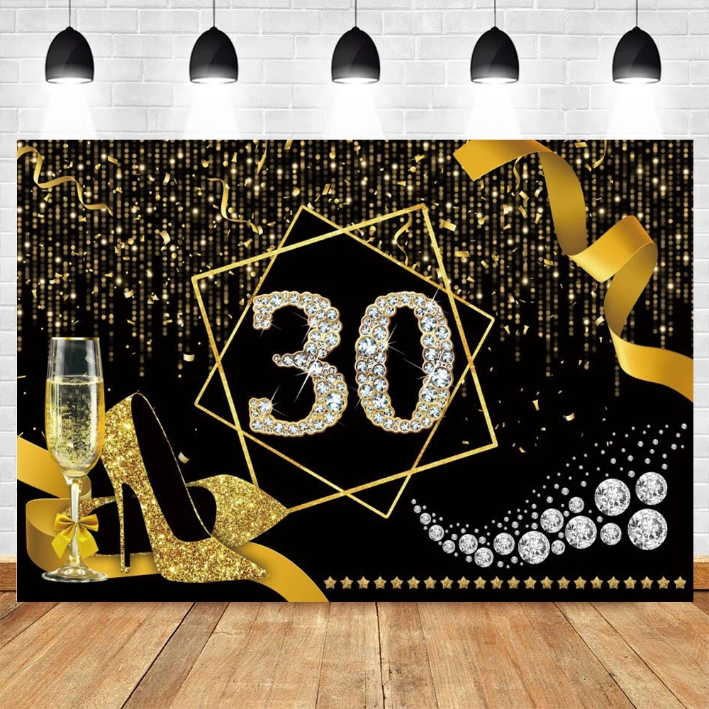 생일 파티 리본 골드 다이아몬드 반짝이 샴페인 사진 배경 사진 스튜디오 장식용 사진 배경