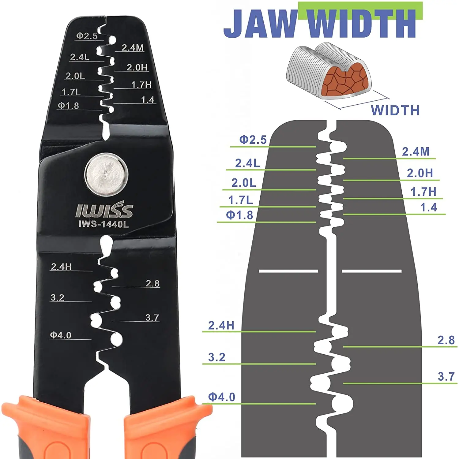 Imagem -03 - Crimpagem Ferramenta Alicate para Contatos de Vários Tamanhos Open Barrel Terminais Crimper Funciona em Jst Molex te Hrs Iws1440l Awg 28-14