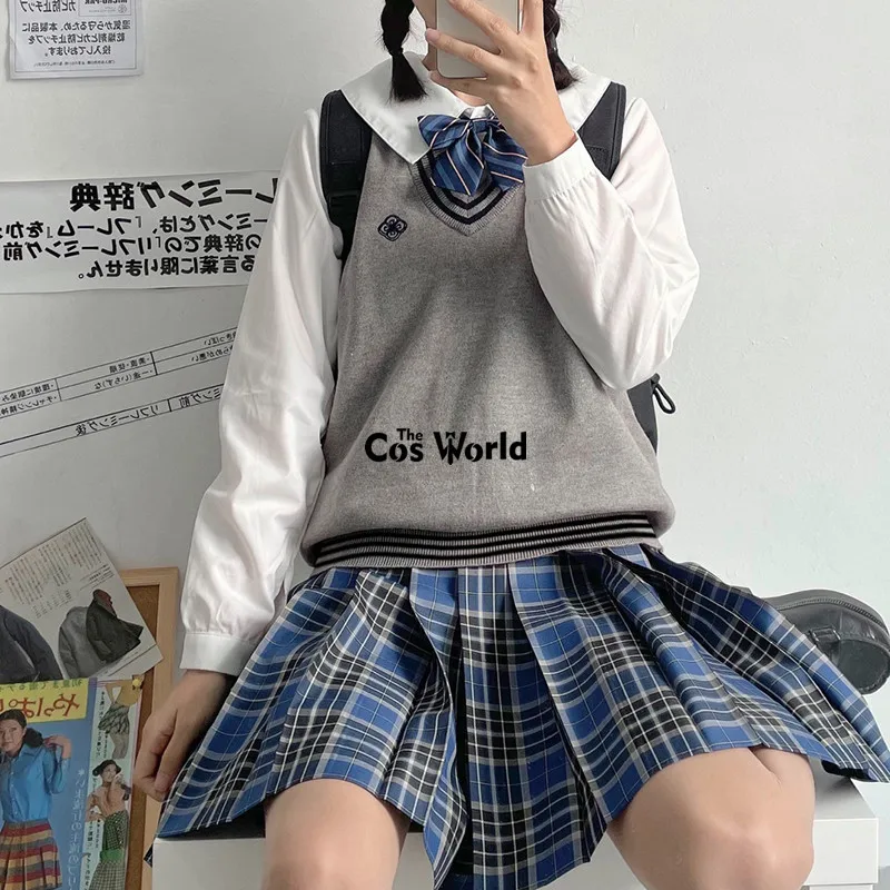 [Bang Nai] Spring Autumn Girl's Sleeveless Stripes Knit Vests Pullovers V Neck Sweaters For JK School Uniform Student Clothes