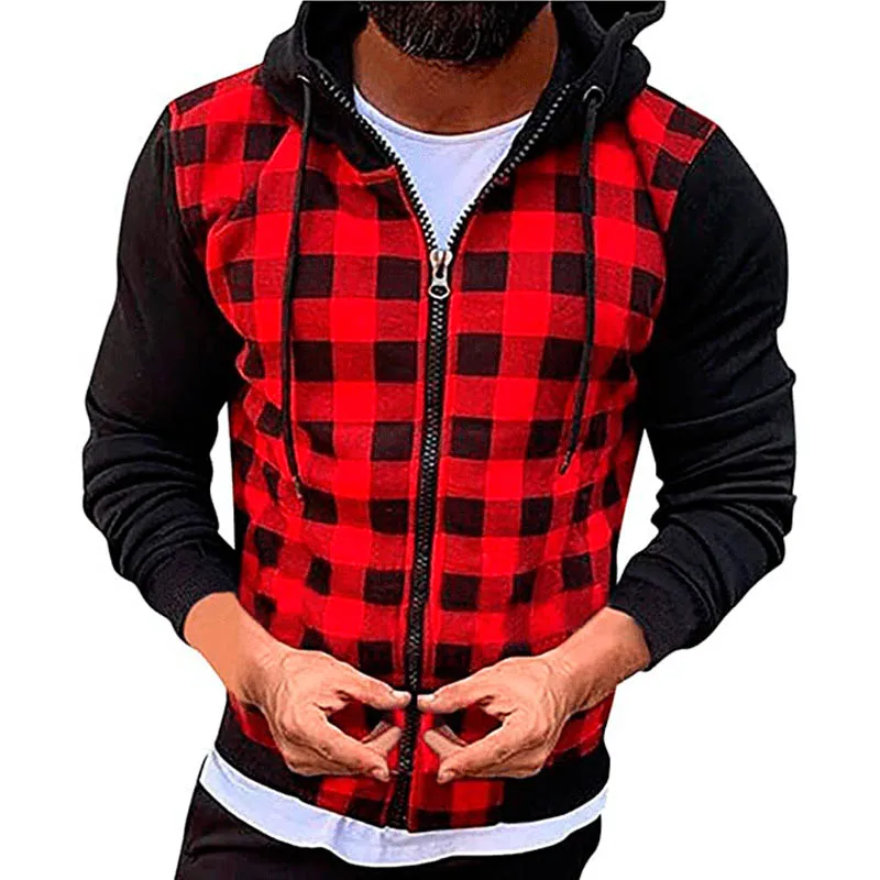 Men\'s Jackets 2021New Casual Slim Plaid Bomber Jacket Men Autumn Winter Long Sleeve Zipper Hooded Cardigan Windbreakers Coat Men