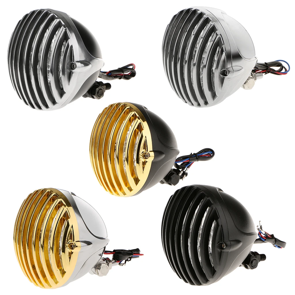 Motorcycle Front Headlight with Grill Cover Housing For Bobber Motorcycle Headlight Grill Motorcycle Light Assembly