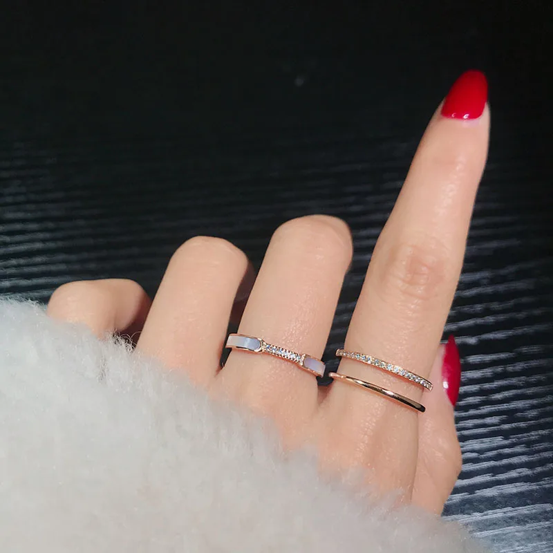 YUN RUO Fashion Pave Micro Zircon Shell Ring Rose Gold Color Woman Gift Titanium Steel Jewelry Not Change Color Drop Shipping