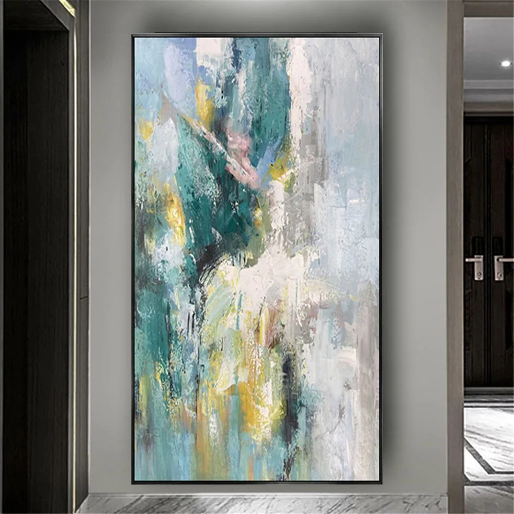 High Quality work Handmade oil Painting Golden Blue wall art Abstract Modern Canvas Art Picture For Living Room Decor Cuadros