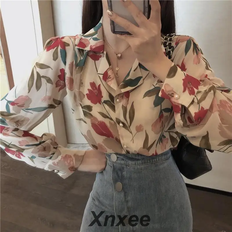 

Vintage Loose Simple Stylish New Print Fresh 2019 Summer All Match Elegant Casual Single Breasted Shirts 2 Colors Xnxee