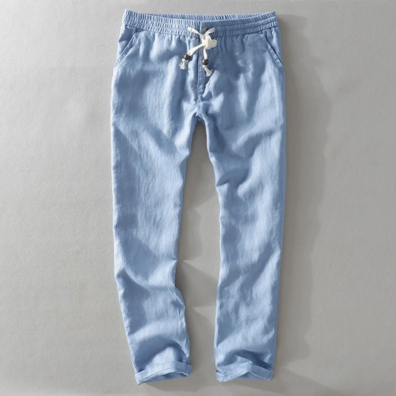 

Summer 2022 Autumn White Pants Men Linen Brand Trousers Men Elastic Waist Loose Pants Mens 30-40 Size 5 Colors Pantalon Hombre