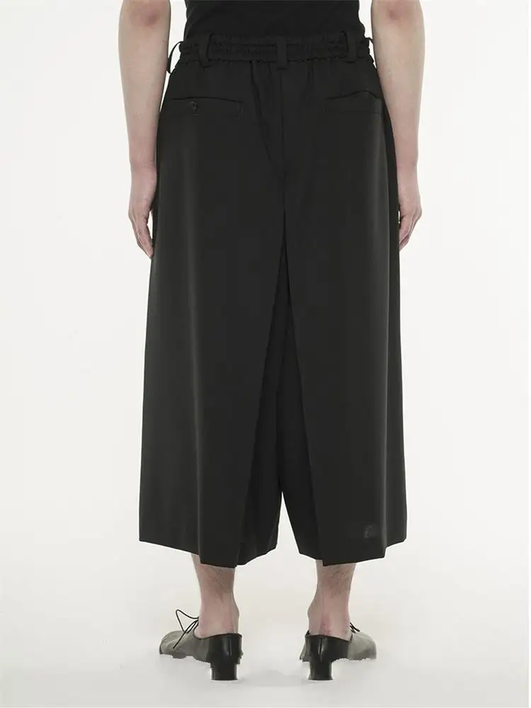 Men's Culottes Casual Pants Wide Leg Pants Spring And Autumn Black New White Rope Fashion Street Personality Plus-Size Clothing