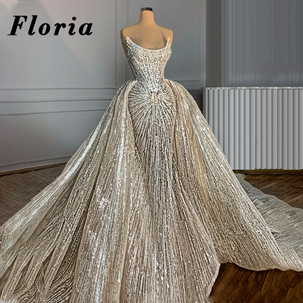 Full Beading Crystal Wedding Dresses Gorgeous Sweep Train Bride Dresses 2025 Arabic Dubai Bridal Gowns Kaftans Vestido De Noiva