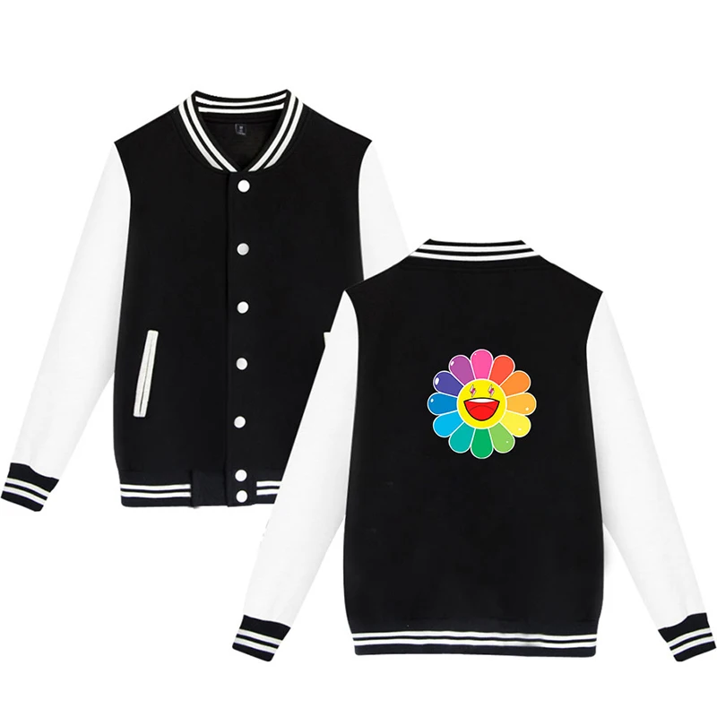 Rainbow Flower Baseball Jacket Coat Costume Fashion Hip Hop Men Women Hoodie Sweatshirts Tops Casual Long Sleeve Hoodies Jackets