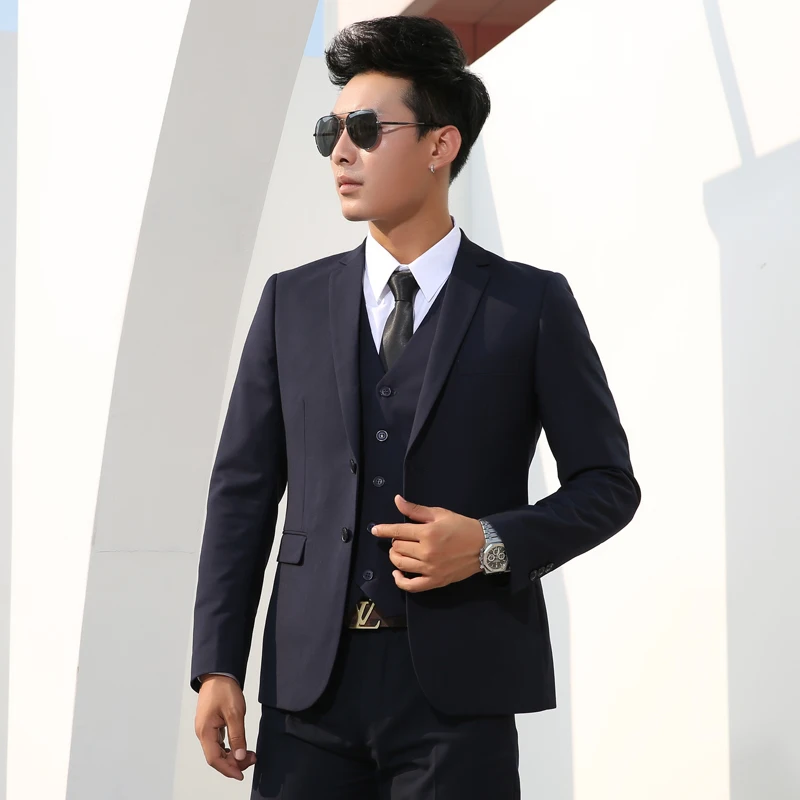 Shenrun Men Suits Slim Business Formal Casual Classic Suit Wedding Groom Party Prom Single Breasted Color Black Gray Navy Blue