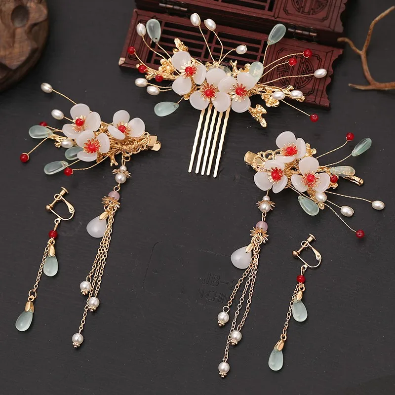 Người Hán Quần Áo Mũ Đội Đầu Kẹp Tuinga Phụ Kiện Tóc Một Đôi Hairclips Tua Rua Buyao Phụ Kiện Tóc Tóc Khóa