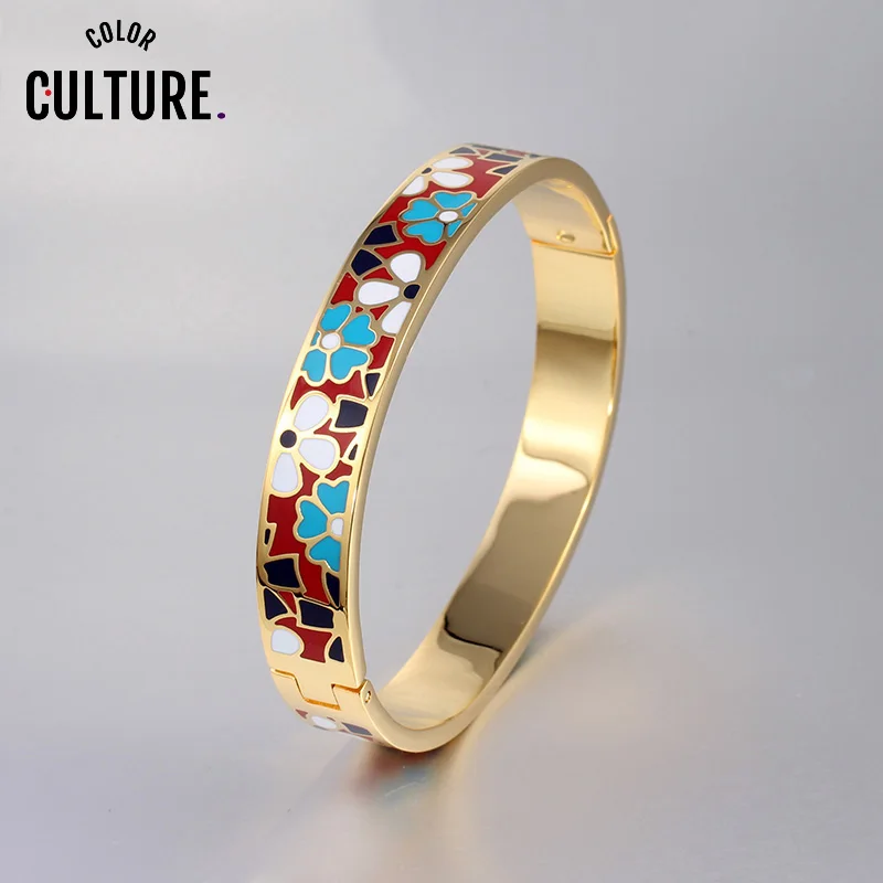 Color Culture New Fashion Stainless Steel  Bracelet for Women Gold-color Couples Bangle Flower Designs Wedding Jewelry