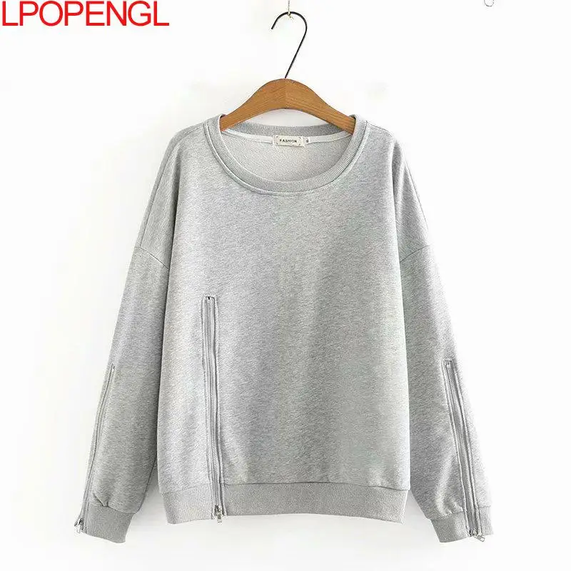 New 2021 Autumn Winter Plus Size Tops For Women Large Pullover Long Sleeve Loose Cotton Zipper Sweatshirt Breathable Hoodie