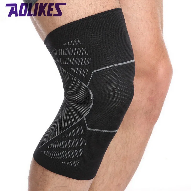 AOLIKES 1Pcs Elastic Knitted Nylon Knee Brace Fitness Seamless Cuff Kneepad Silicone Non-slip Sports Knee Protector Compression