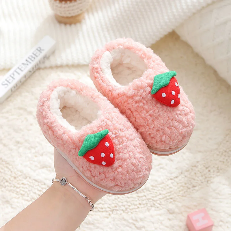 Strawberry Banana Pink Yellow Cute Baby Girl Boy Slipper Indoor Plush Shoes Comfort Thick Fleece Fur Warm Cotton