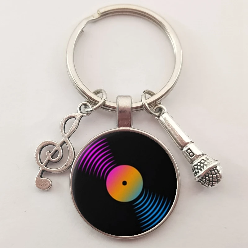Simple Classic Style Vinyl Record Retro Gramophone Record Dome Glass Keychain Music Lovers Gift Wholesale And Retail