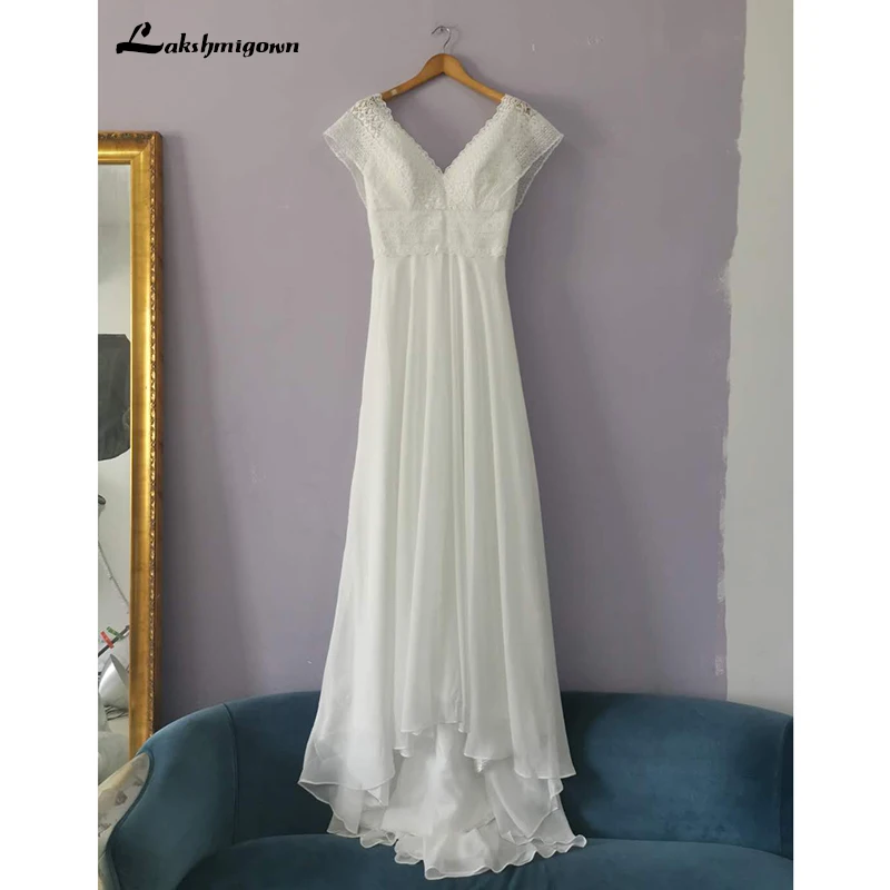 Lakshmigown-Lace Chiffon Beach Vestidos de Noiva, Tribunal Trem Vestidos De Noiva, Open Back, Plus Size, 2021