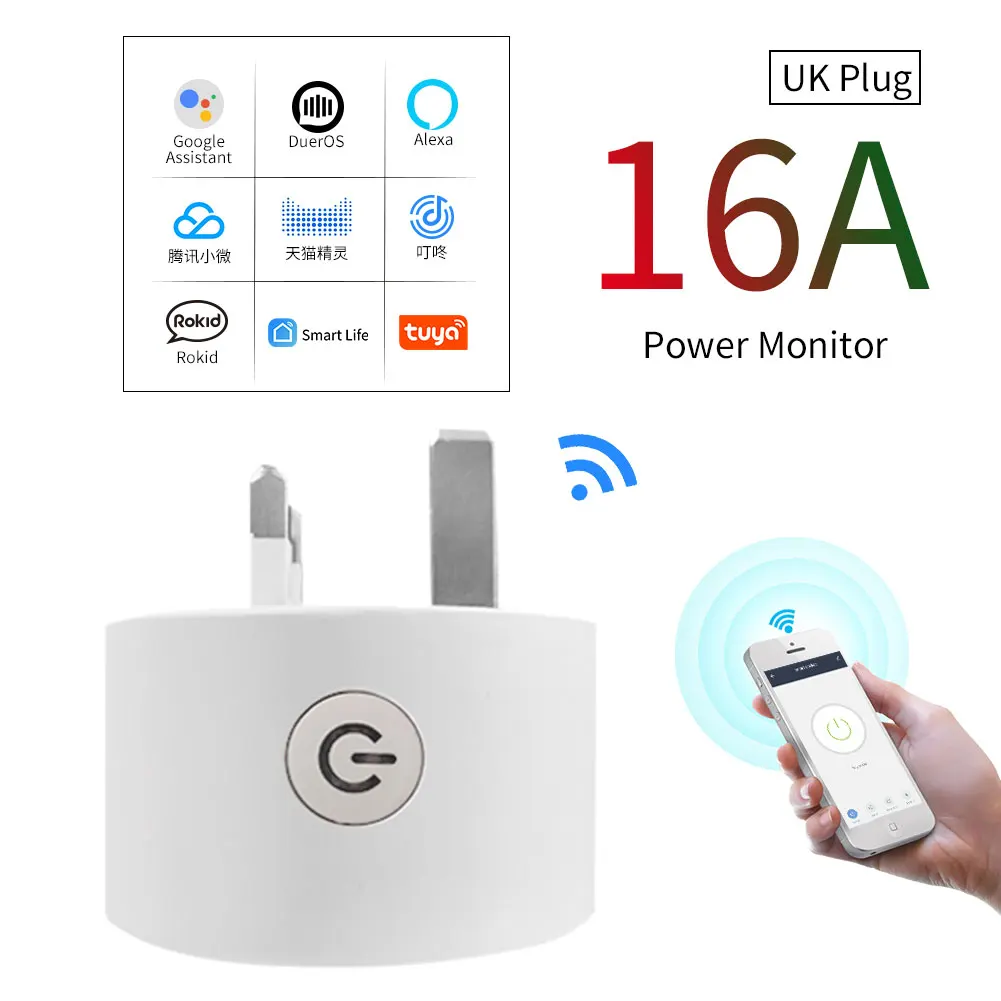 

CBE UK 16A Plug Новая розетка Wi-Fi для умного дома Монитор мощности Приложение Tuya Smart Life Работа с голосовым управлением Alexa Google Home