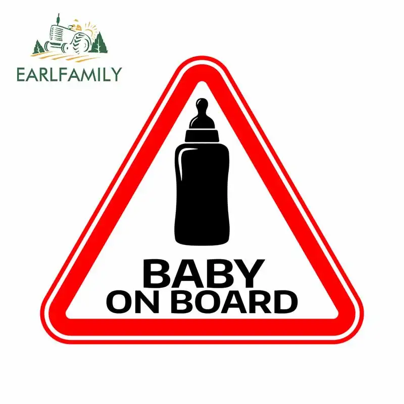 EARLFAMILY 13cm x 11.6cm Baby on Board Sign with Child Bottle Car Stickers Funny Car Bumper Window Locker Decal Scratch Proof