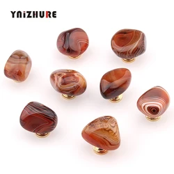 Luxury Natural Silk Red Agate Carnelian Handle Metal Base Drawer Cabinet Wooden Box Knobs Carnelian Kitchen Cabinet Pull Big