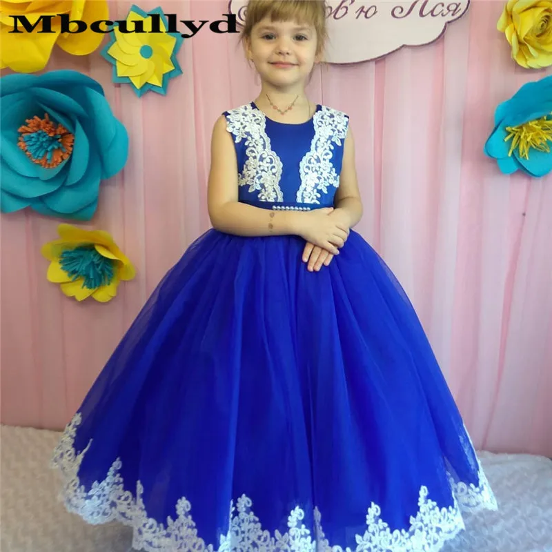 

Mbcullyd Royal Blue Ball Gown Flower Girls Dress With Applique Lace Pageant Dresses For Girls Vestidos de primera comunion 2023