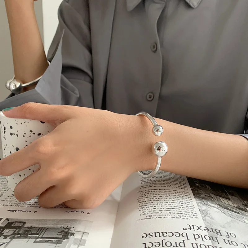 New Arrival 100% 925 Sterling Silver Hot Sell Simple Two Ball Design Lady Bangle Wholesale Jewelry Girlfriend Gift No Fade