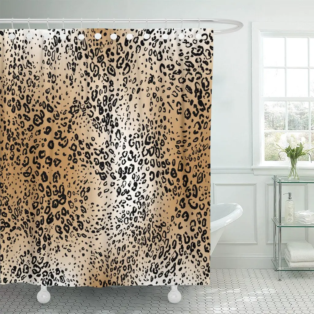 Brown Animal Leopard Skin Pattern Fur Wild Cat Abstract Shower Curtain Waterproof Polyester 60 x 72 inches Set with Hook