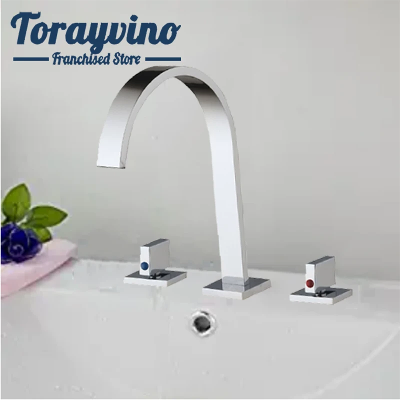 

Torayvino Bathroom 3 Piece Faucet Set lavabo salle de bain Brass Deck Mounted Waterfall Mixer Chrome Polished Bathtub Faucet Set