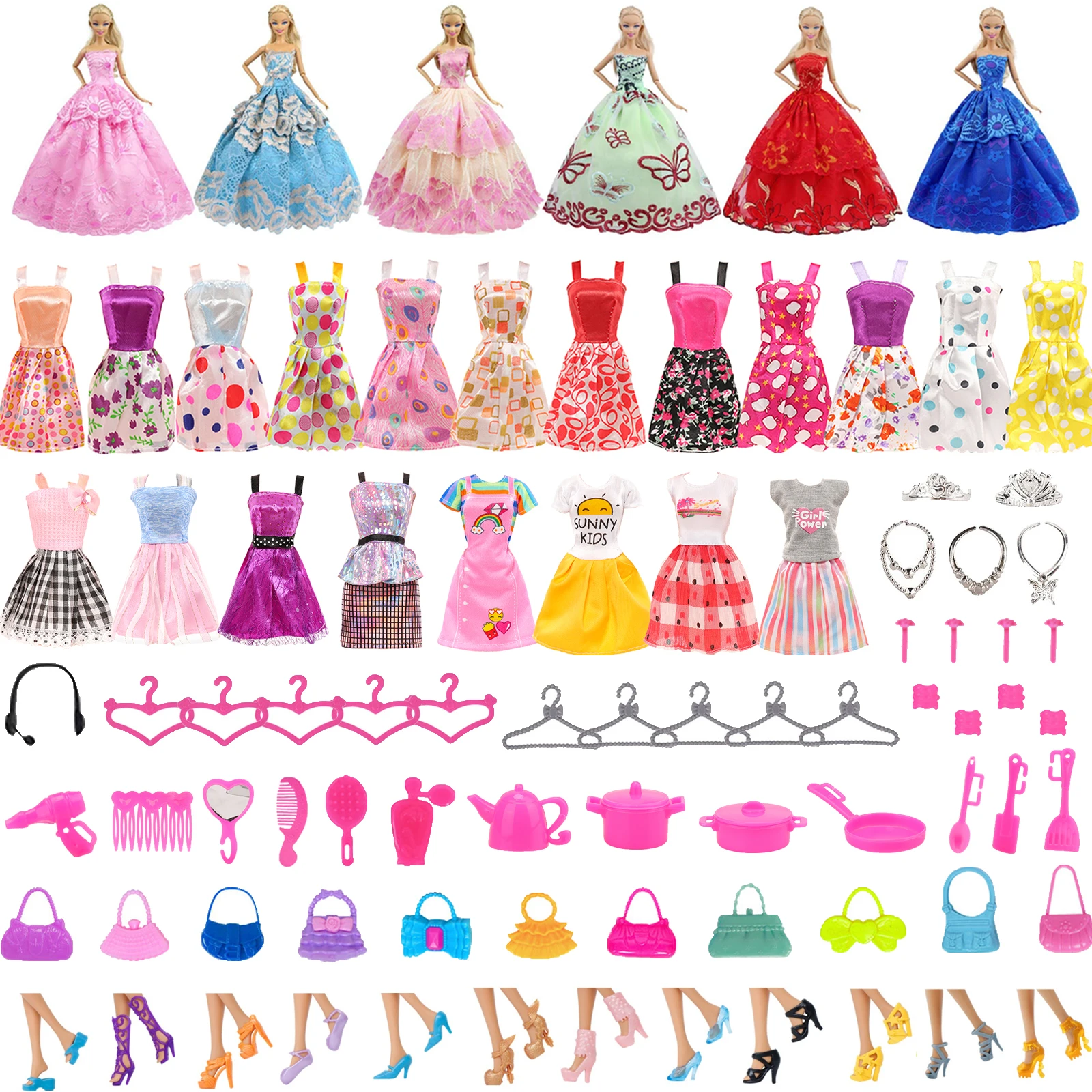 66PCS/Set Barbies Doll Clothes Shoes Cheap Kitchen Furniture Accessories Fashion Dress For Barbies BJD 1/6 Doll Toy Girls Gift