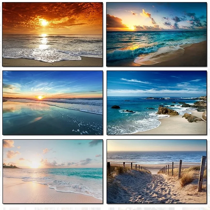 

Wall Art Canvas Painting for Home Decoration Sunrise Seascape Beach Picture Modern Simple Poster Living Room Prints Calligraphy