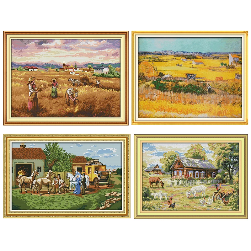 

Joy Sunday Stamped Cross Stitch Kits A Good Harvest of Wheat Counted Printed 11CT 14CT Embroidery Needlework Handmade Decor Sets